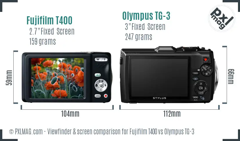 Fujifilm T400 vs Olympus TG-3 Screen and Viewfinder comparison