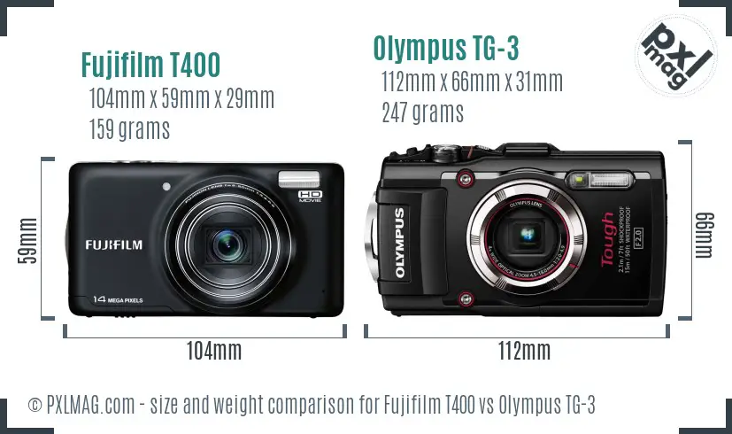 Fujifilm T400 vs Olympus TG-3 size comparison