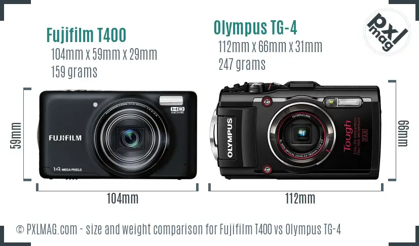 Fujifilm T400 vs Olympus TG-4 size comparison Fujifilm T400 vs Olympus TG-4 size comparison