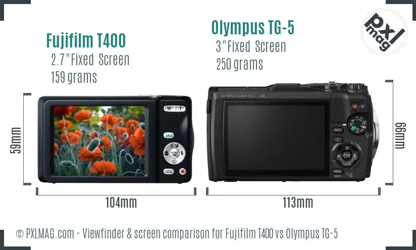Fujifilm T400 vs Olympus TG-5 Screen and Viewfinder comparison Fujifilm T400 vs Olympus TG-5 Screen and Viewfinder comparison