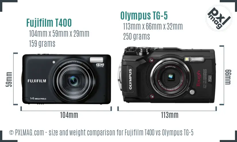 Fujifilm T400 vs Olympus TG-5 size comparison Fujifilm T400 vs Olympus TG-5 size comparison