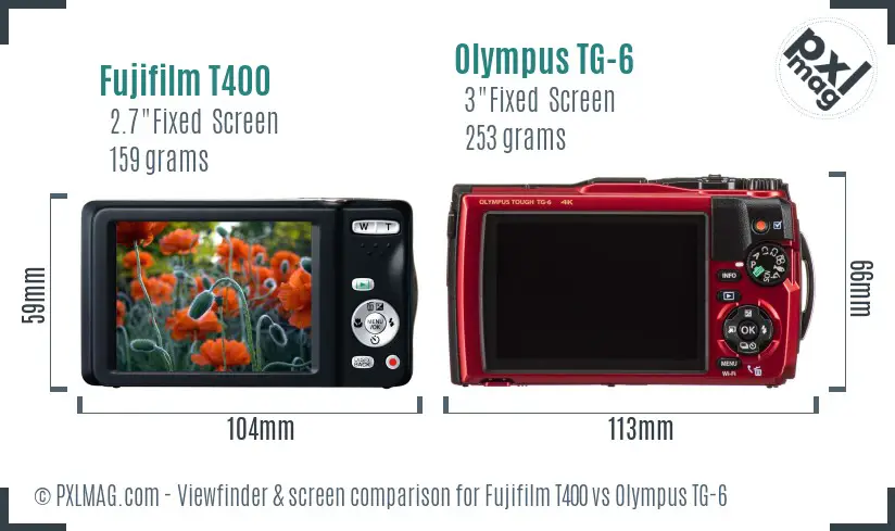 Fujifilm T400 vs Olympus TG-6 Screen and Viewfinder comparison