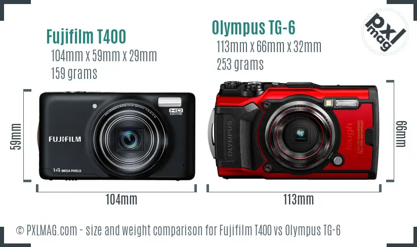 Fujifilm T400 vs Olympus TG-6 size comparison