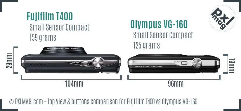 Fujifilm T400 vs Olympus VG-160 top view buttons comparison Fujifilm T400 vs Olympus VG-160 top view buttons comparison