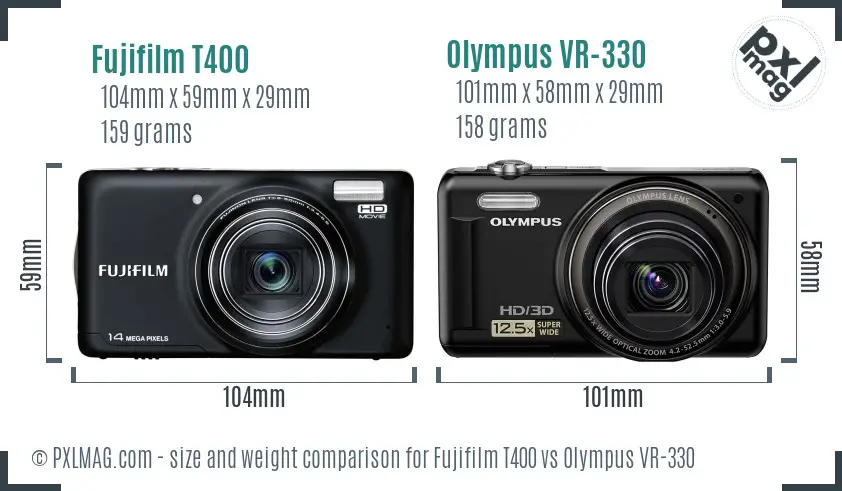 Fujifilm T400 vs Olympus VR-330 size comparison