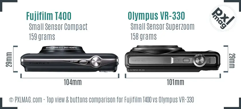 Fujifilm T400 vs Olympus VR-330 top view buttons comparison