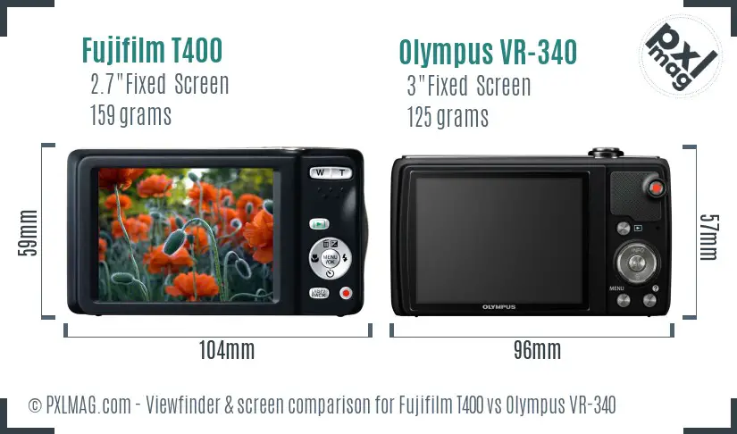 Fujifilm T400 vs Olympus VR-340 Screen and Viewfinder comparison