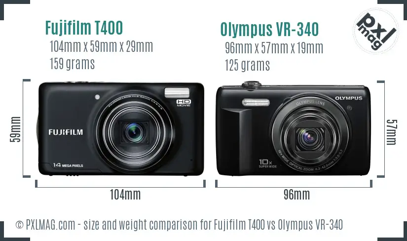 Fujifilm T400 vs Olympus VR-340 size comparison