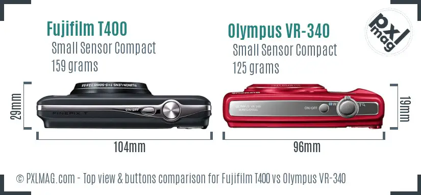 Fujifilm T400 vs Olympus VR-340 top view buttons comparison