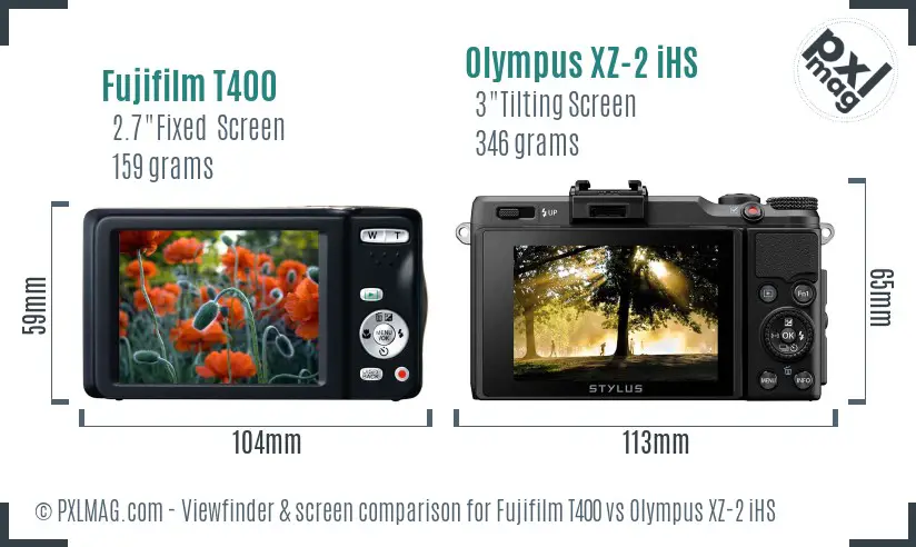 Fujifilm T400 vs Olympus XZ-2 iHS Screen and Viewfinder comparison