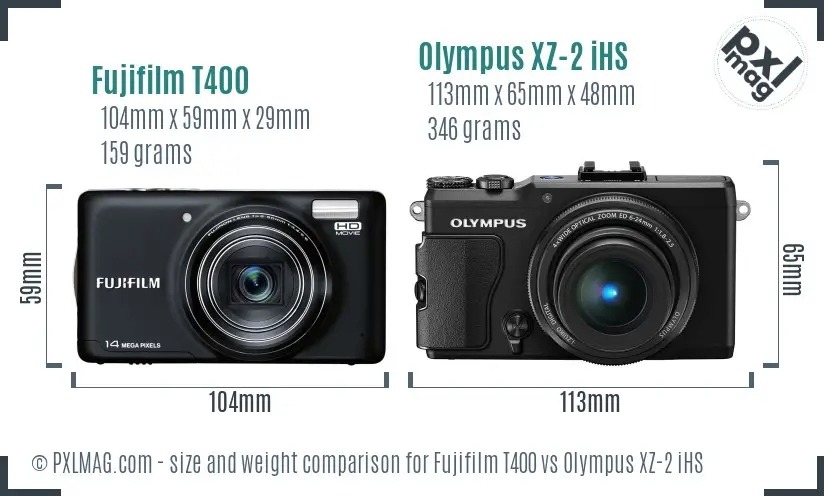 Fujifilm T400 vs Olympus XZ-2 iHS size comparison
