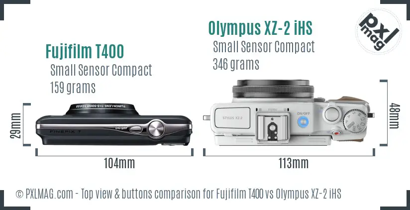 Fujifilm T400 vs Olympus XZ-2 iHS top view buttons comparison