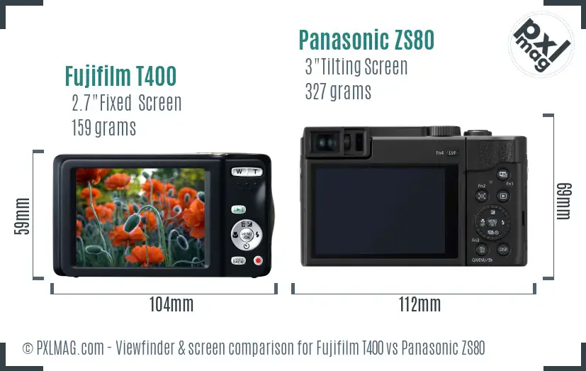 Fujifilm T400 vs Panasonic ZS80 Screen and Viewfinder comparison