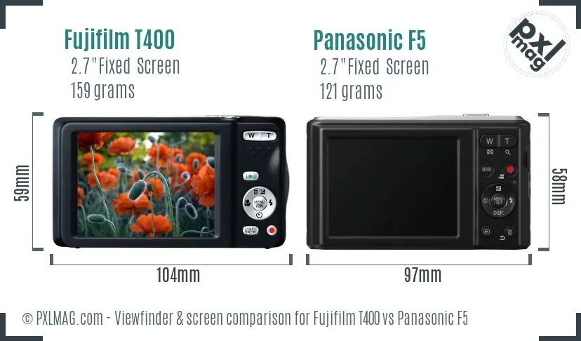 Fujifilm T400 vs Panasonic F5 Screen and Viewfinder comparison