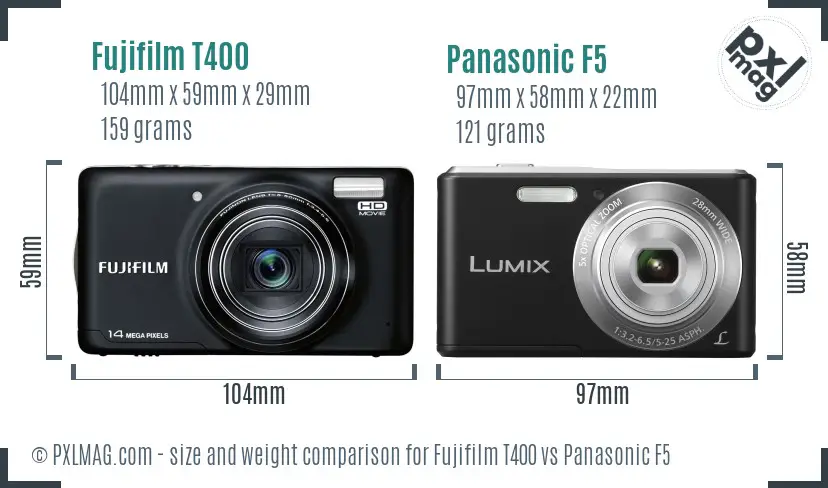 Fujifilm T400 vs Panasonic F5 size comparison