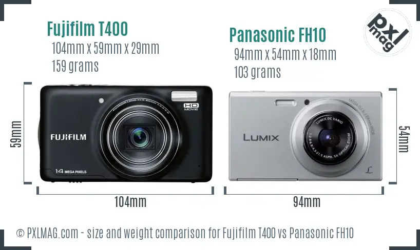Fujifilm T400 vs Panasonic FH10 size comparison