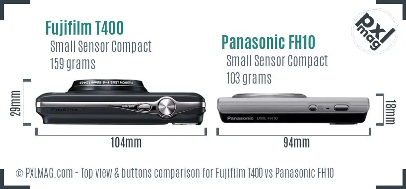 Fujifilm T400 vs Panasonic FH10 top view buttons comparison