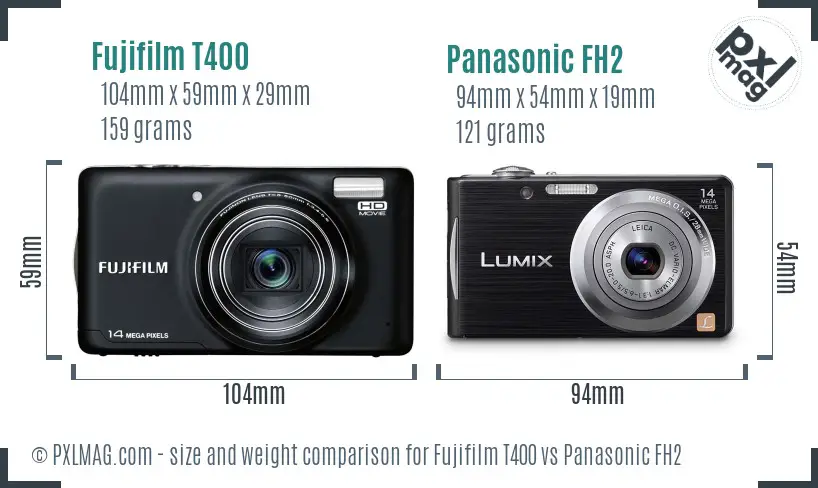 Fujifilm T400 vs Panasonic FH2 size comparison