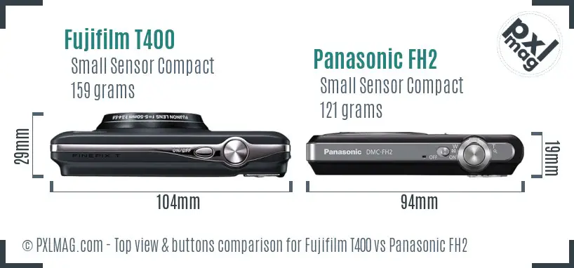 Fujifilm T400 vs Panasonic FH2 top view buttons comparison