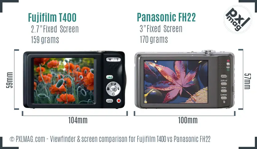 Fujifilm T400 vs Panasonic FH22 Screen and Viewfinder comparison