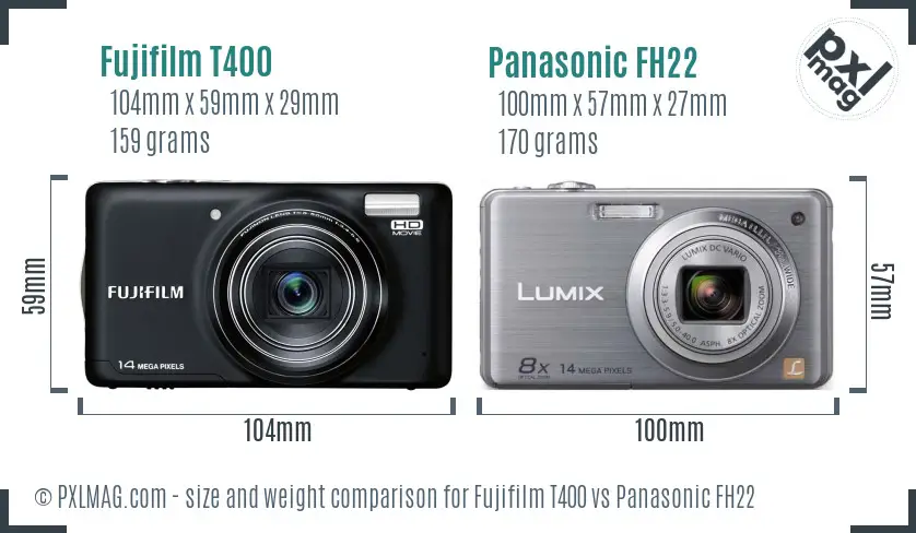 Fujifilm T400 vs Panasonic FH22 size comparison