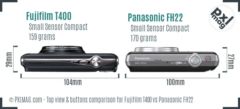 Fujifilm T400 vs Panasonic FH22 top view buttons comparison