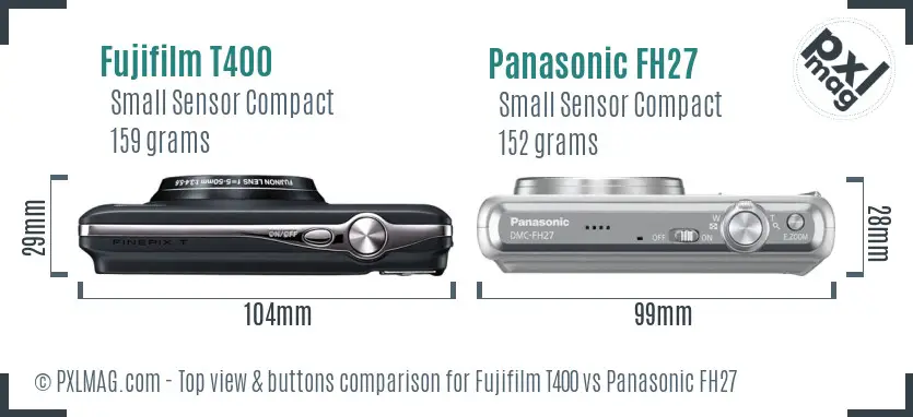 Fujifilm T400 vs Panasonic FH27 top view buttons comparison