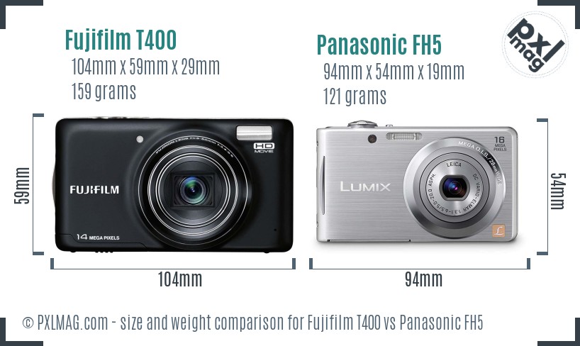 Fujifilm T400 vs Panasonic FH5 size comparison