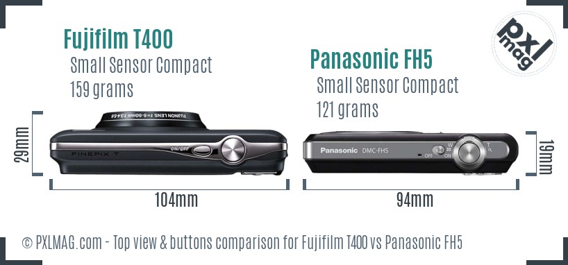 Fujifilm T400 vs Panasonic FH5 top view buttons comparison