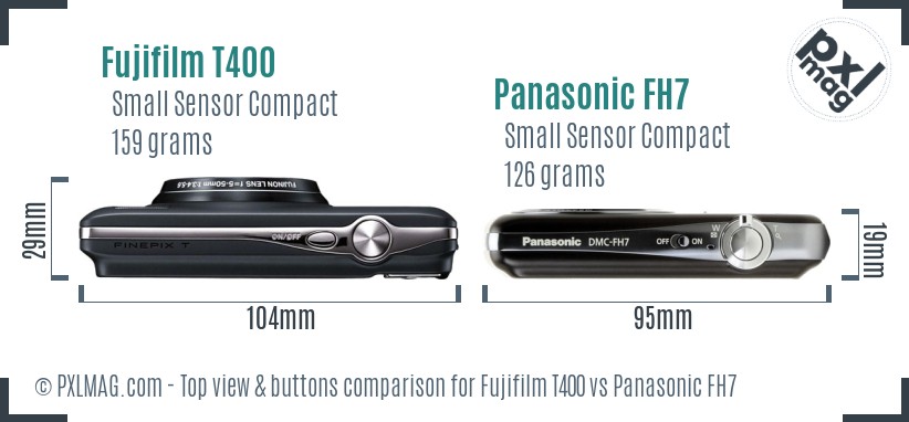 Fujifilm T400 vs Panasonic FH7 top view buttons comparison