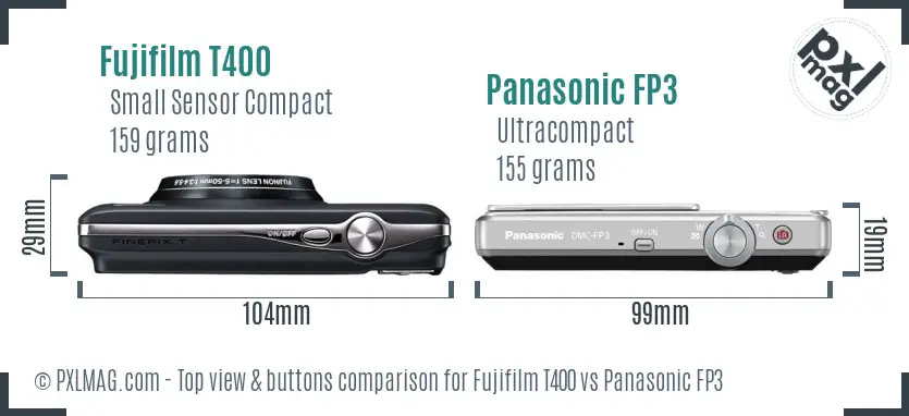 Fujifilm T400 vs Panasonic FP3 top view buttons comparison
