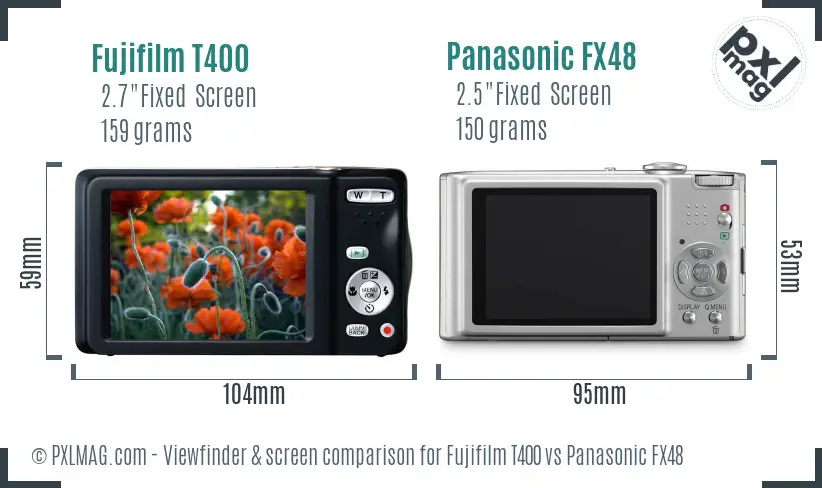 Fujifilm T400 vs Panasonic FX48 Screen and Viewfinder comparison Fujifilm T400 vs Panasonic FX48 Screen and Viewfinder comparison