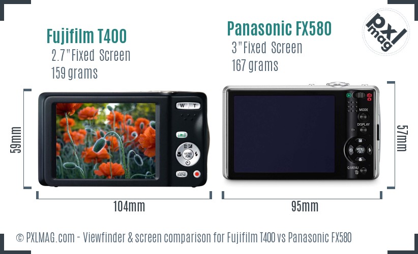 Fujifilm T400 vs Panasonic FX580 Screen and Viewfinder comparison
