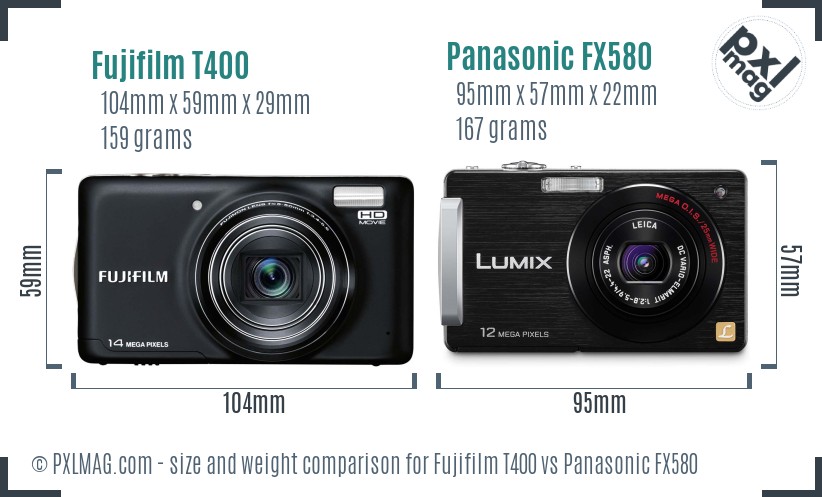 Fujifilm T400 vs Panasonic FX580 size comparison