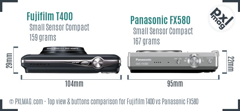 Fujifilm T400 vs Panasonic FX580 top view buttons comparison
