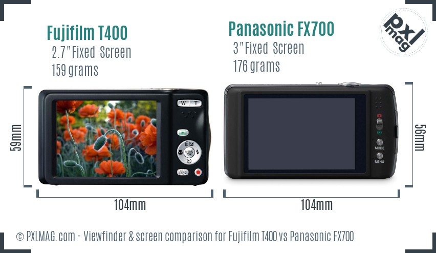 Fujifilm T400 vs Panasonic FX700 Screen and Viewfinder comparison