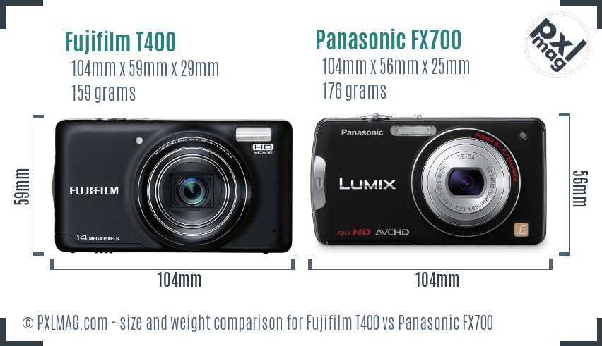 Fujifilm T400 vs Panasonic FX700 size comparison