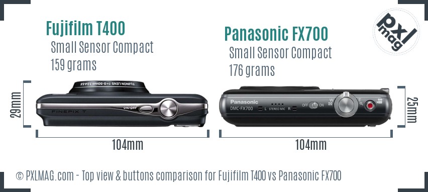 Fujifilm T400 vs Panasonic FX700 top view buttons comparison