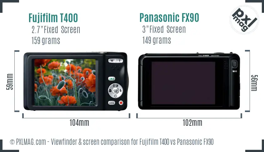 Fujifilm T400 vs Panasonic FX90 Screen and Viewfinder comparison