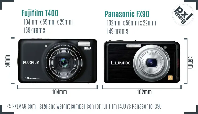 Fujifilm T400 vs Panasonic FX90 size comparison