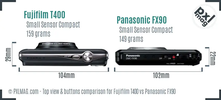 Fujifilm T400 vs Panasonic FX90 top view buttons comparison