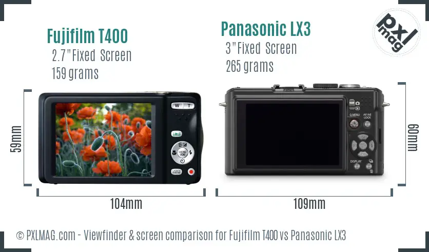 Fujifilm T400 vs Panasonic LX3 Screen and Viewfinder comparison