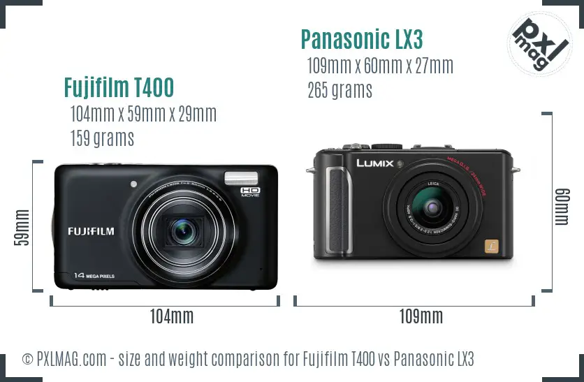 Fujifilm T400 vs Panasonic LX3 size comparison