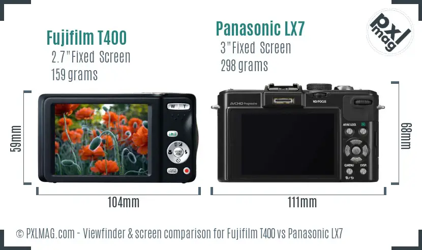 Fujifilm T400 vs Panasonic LX7 Screen and Viewfinder comparison