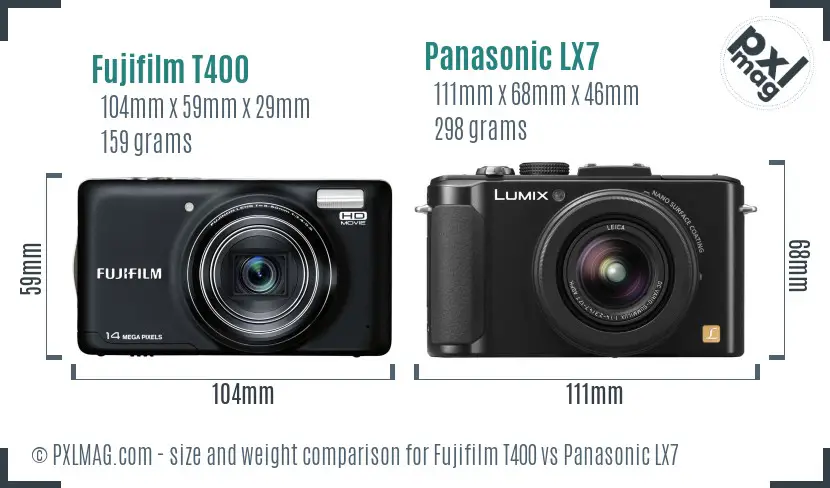 Fujifilm T400 vs Panasonic LX7 size comparison