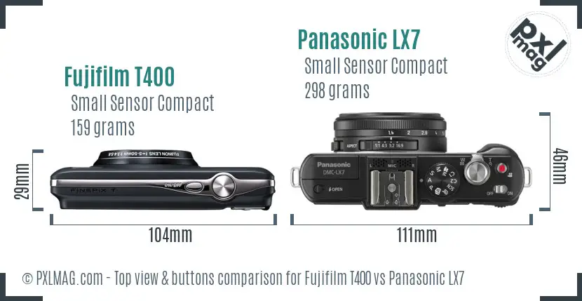 Fujifilm T400 vs Panasonic LX7 top view buttons comparison