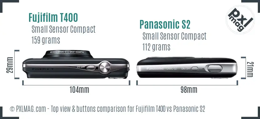 Fujifilm T400 vs Panasonic S2 top view buttons comparison