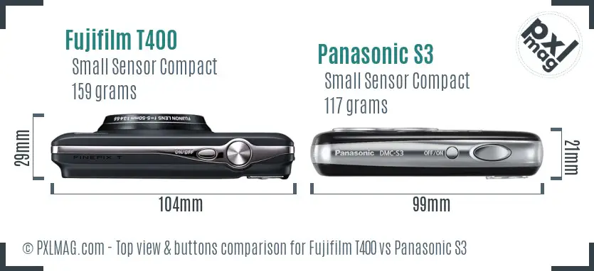 Fujifilm T400 vs Panasonic S3 top view buttons comparison Fujifilm T400 vs Panasonic S3 top view buttons comparison