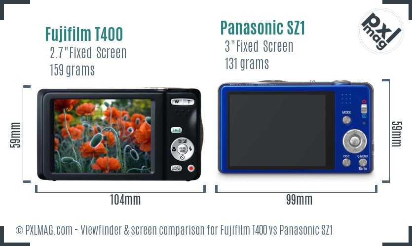 Fujifilm T400 vs Panasonic SZ1 Screen and Viewfinder comparison