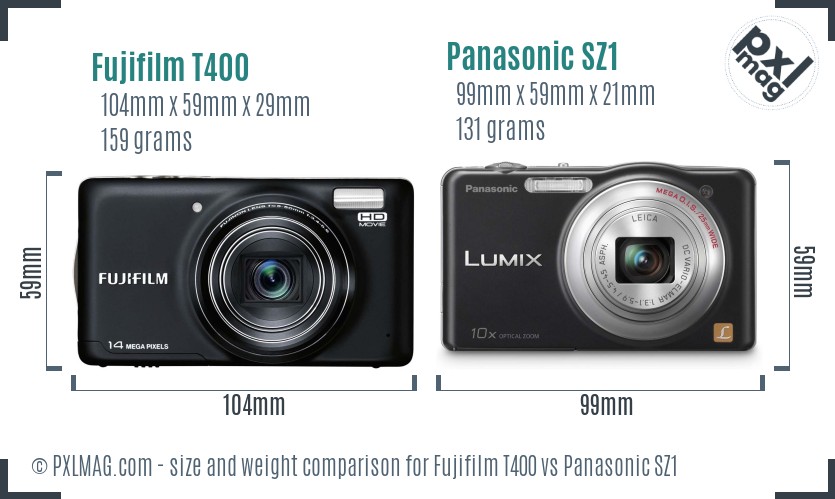 Fujifilm T400 vs Panasonic SZ1 size comparison